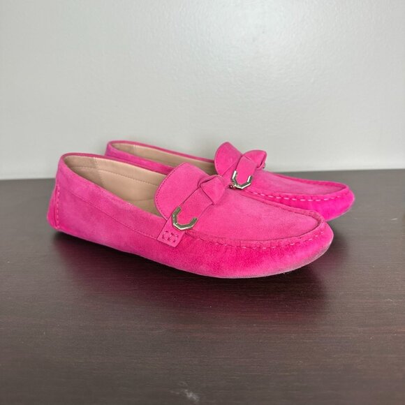 Evelyn Bow Suede Driver Loafers Size 7 Pink Work - Picture 1 of 12